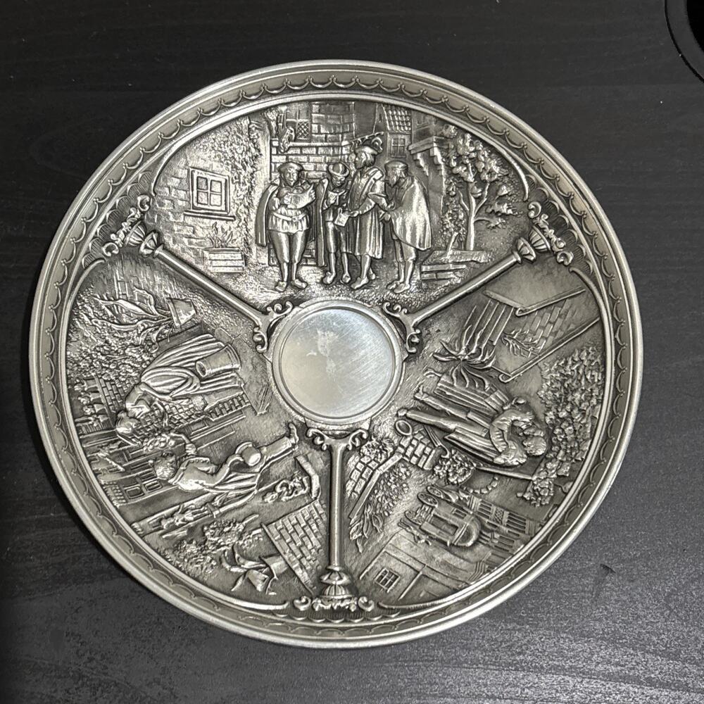 Artina SKS Zinn 95% Pewter Plate German 3D Medieval Scene Wall Hanging Decor